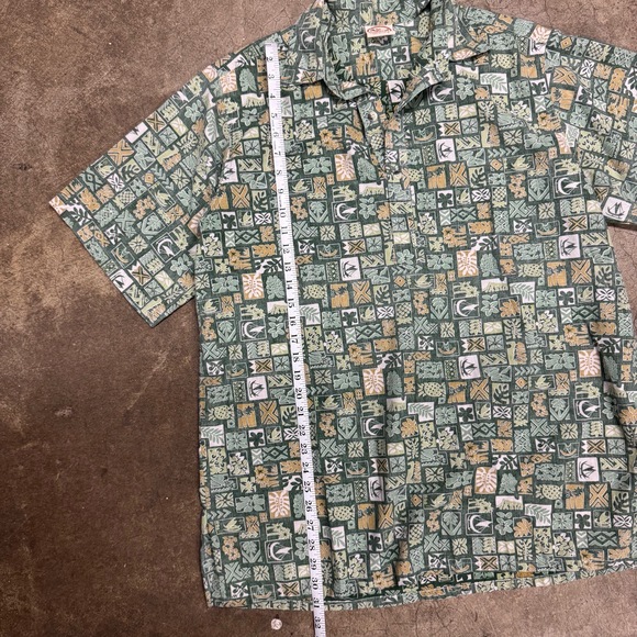 Go Barefoot Mens Large Green Hawaiian Button Up Vintage Aloha Shirt - Picture 3 of 5